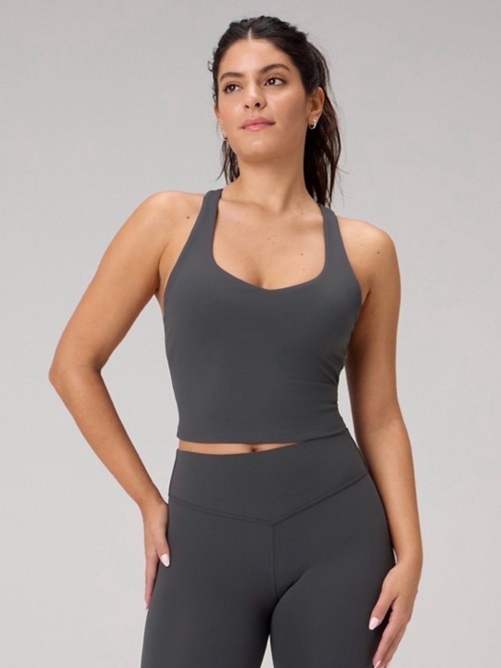 Fabletics Charcoal Gray Anywhere Cropped Built-In Bra Tank L